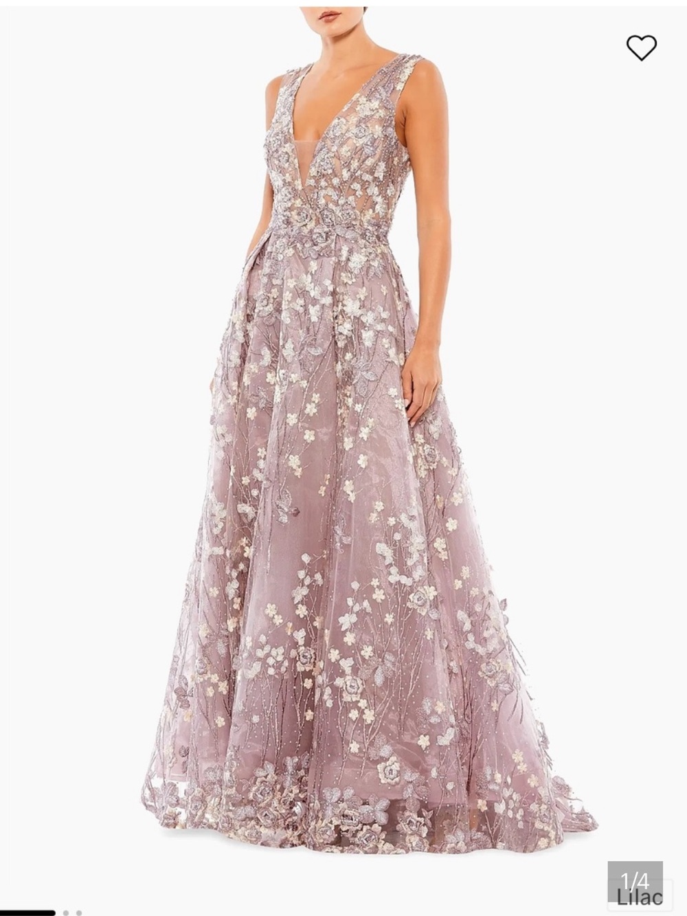 BRAND NEW Mac Duggal Lilac Floral Embroidered V-Neck Gown